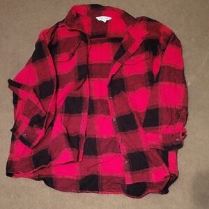 Old Navy Red and Black Plaid Boyfriend Shirt